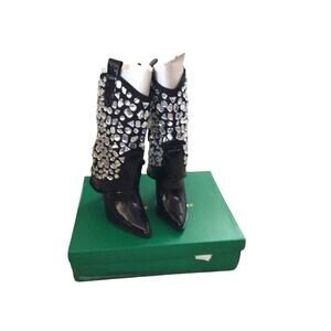 Lauren Lorraine Hana Black Rhinestone Western Glam Boots 5.5 New